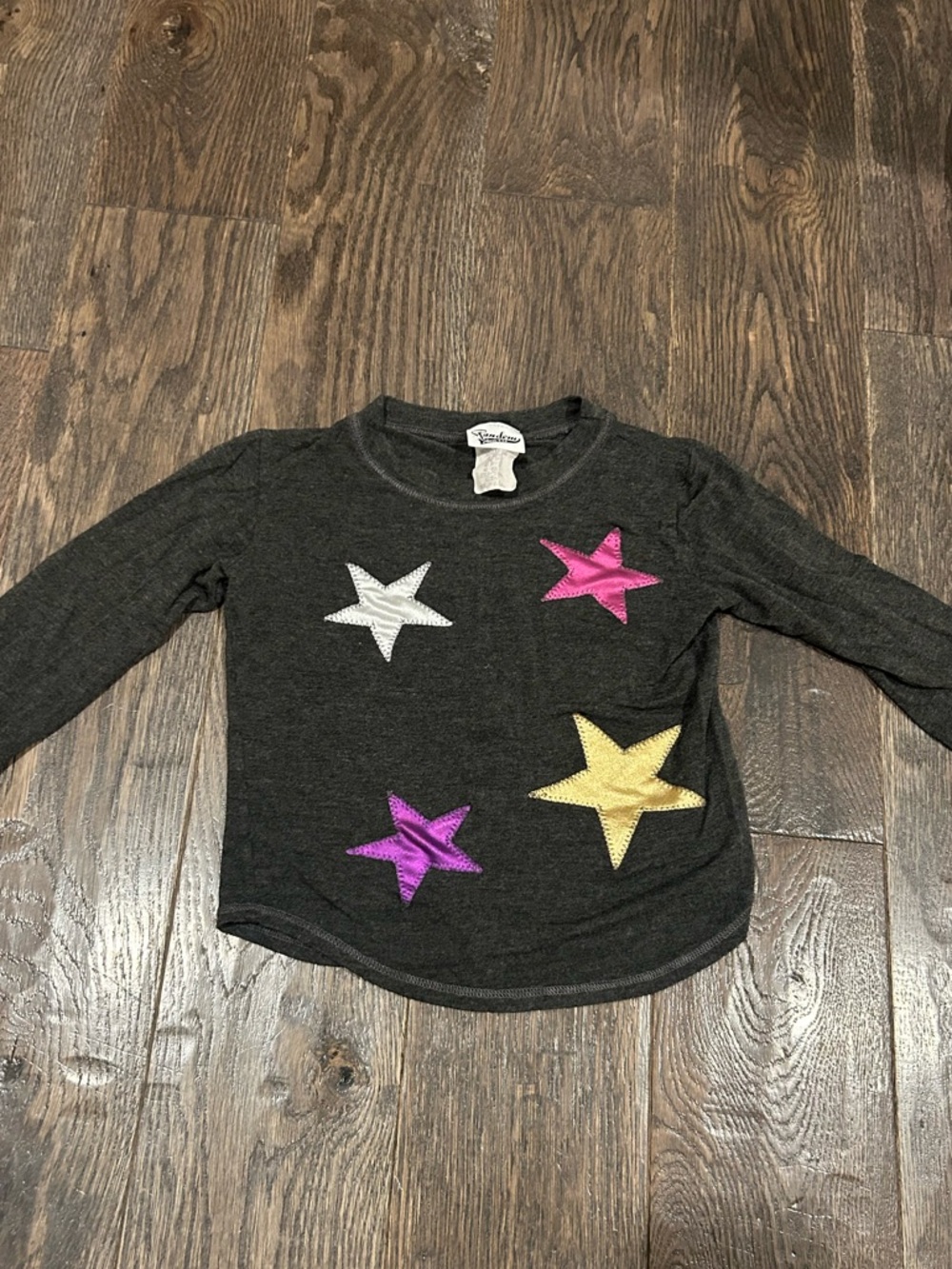 Random Hearts Toddler Charcoal Star Appliqué Long Sleeve Top Size 2T